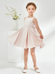Jolie Robe de Fille Plissée à Col en Scoop avec Longueur aux Genoux Pétale Rose