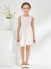 Jolie Robe de Fille Plissée à Col en Scoop avec Longueur aux Genoux Pétale Rose