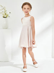 Jolie Robe de Fille Plissée à Col en Scoop avec Longueur aux Genoux Pétale Rose