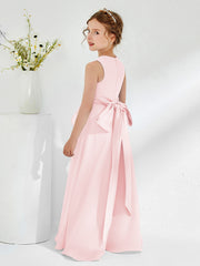 Robes de Demoiselle d'Honneur Junior à Col en Bateau avec Volants Rose Pâle