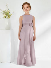 Robes de Demoiselle d'Honneur Junior à Col en Bateau avec Volants Crépuscule