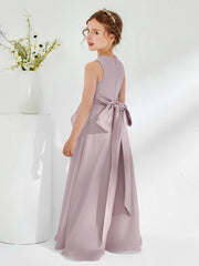Robes de Demoiselle d'Honneur Junior à Col en Bateau avec Volants Crépuscule