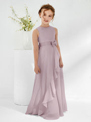 Robes de Demoiselle d'Honneur Junior à Col en Bateau avec Volants Crépuscule