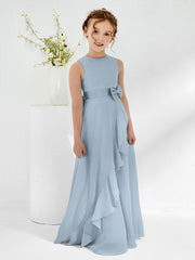 Robes de Demoiselle d'Honneur Junior à Col en Bateau avec Volants Bleu Poudré