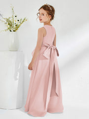 Robes de Demoiselle d'Honneur Junior à Col en Bateau avec Volants Rose Poudré