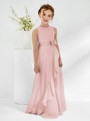 Robes de Demoiselle d'Honneur Junior à Col en Bateau avec Volants Rose Poudré