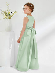 Robes de Demoiselle d'Honneur Junior à Col en Bateau avec Volants Sauge Poudrée