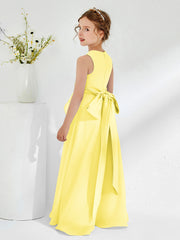 Robes de Demoiselle d'Honneur Junior à Col en Bateau avec Volants Citron