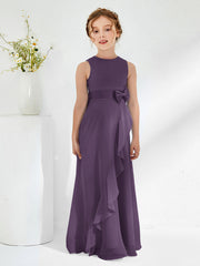 Robes de Demoiselle d'Honneur Junior à Col en Bateau avec Volants Plum