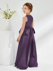 Robes de Demoiselle d'Honneur Junior à Col en Bateau avec Volants Plum