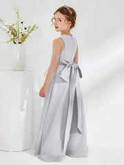 Robes de Demoiselle d'Honneur Junior à Col en Bateau avec Volants Argent
