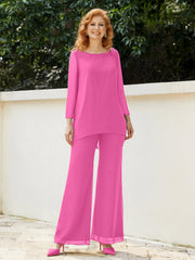Pantsuit Perlé en Mousseline à Col en Scoop Longueur au Sol Azalée