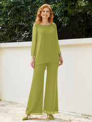 Pantsuit Perlé en Mousseline à Col en Scoop Longueur au Sol Trèfle