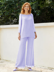 Pantsuit Perlé en Mousseline à Col en Scoop Longueur au Sol Lavande