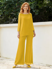 Pantsuit Perlé en Mousseline à Col en Scoop Longueur au Sol Souci