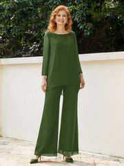 Pantsuit Perlé en Mousseline à Col en Scoop Longueur au Sol Mousse