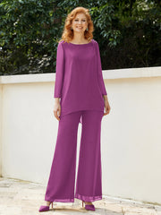 Pantsuit Perlé en Mousseline à Col en Scoop Longueur au Sol Orchidee