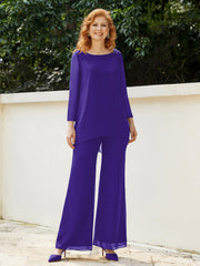 Pantsuit Perlé en Mousseline à Col en Scoop Longueur au Sol Régence