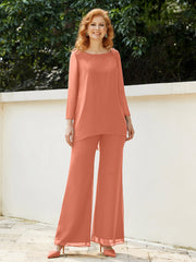 Pantsuit Perlé en Mousseline à Col en Scoop Longueur au Sol Crépuscule
