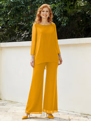 Pantsuit Perlé en Mousseline à Col en Scoop Longueur au Sol Mandarine
