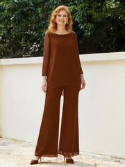 Pantsuit Perlé en Mousseline à Col en Scoop Longueur au Sol Terracotta