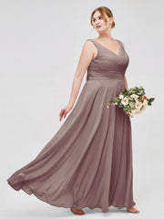 Col en V Mousseline Robe Longue avec Nœud Dusk Grande Taille