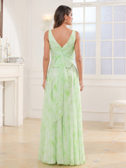 Col en V Mousseline Robe Longue avec Nœud Sage Dream