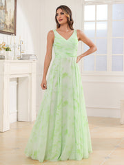Col en V Mousseline Robe Longue avec Nœud Sage Dream