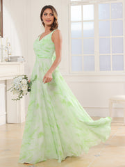 Col en V Mousseline Robe Longue avec Nœud Sage Dream