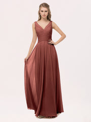 Col en V Mousseline Robe Longue avec Nœud terracotta