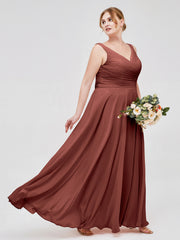 Col en V Mousseline Robe Longue avec Nœud terracotta Grande Taille