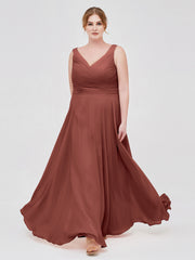 Col en V Mousseline Robe Longue avec Nœud terracotta Grande Taille