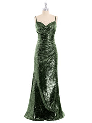 Bretelle Spaghetti Paillettes Robe avec Col en Cœur Olive Verte Grande Taille