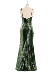 Bretelle Spaghetti Paillettes Robe avec Col en Cœur Olive Verte Grande Taille