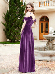 Robe de A-ligne en Velours à Col en V avec Fente Raisin