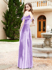 Robe de A-ligne en Velours à Col en V avec Fente Lilas