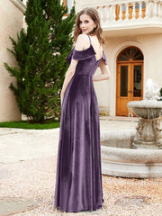 Robe de A-ligne en Velours à Col en V avec Fente Plum
