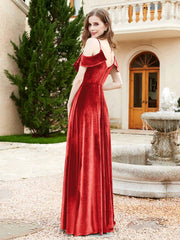Robe de A-ligne en Velours à Col en V avec Fente Rouge Grande Taille