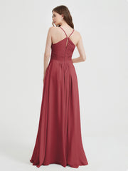 Spaghetti Bretelle Col En V Mousseline Robe Avec Poches Cannelle Rose