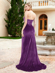 Robe Sirène en Velours Sans Bretelles avec Traîne Balayage Raisin