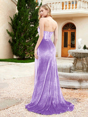 Robe Sirène en Velours Sans Bretelles avec Traîne Balayage Lilas