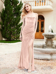 Robe Sirène en Velours Sans Bretelles avec Traîne Balayage Rose Perle Grande Taille