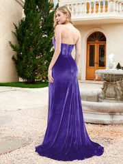 Robe Sirène en Velours Sans Bretelles avec Traîne Balayage Régence