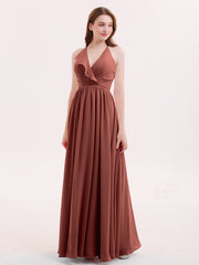 Col en V Pleine Longueur Mousseline Robe Demoiselle d'honneur terracotta