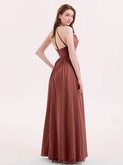 Col en V Pleine Longueur Mousseline Robe Demoiselle d'honneur terracotta