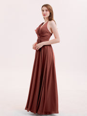 Col en V Pleine Longueur Mousseline Robe Demoiselle d'honneur terracotta