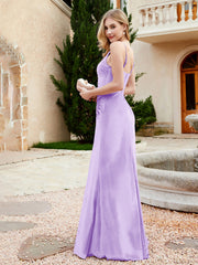 Robe en Velours à Bretelles Spaghetti avec Fente Lilas Grande Taille