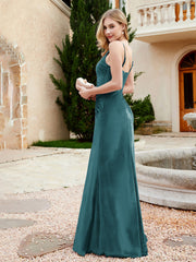 Robe en Velours à Bretelles Spaghetti avec Fente Paon Grande Taille