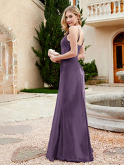 Robe en Velours à Bretelles Spaghetti avec Fente Plum