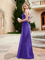 Robe en Velours à Bretelles Spaghetti avec Fente Régence Grande Taille
